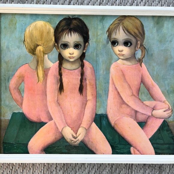 Vintage Margaret Keane 1963 Big Eye Framed Textured Print Ballerina Class kitsch - Picture 3 of 15